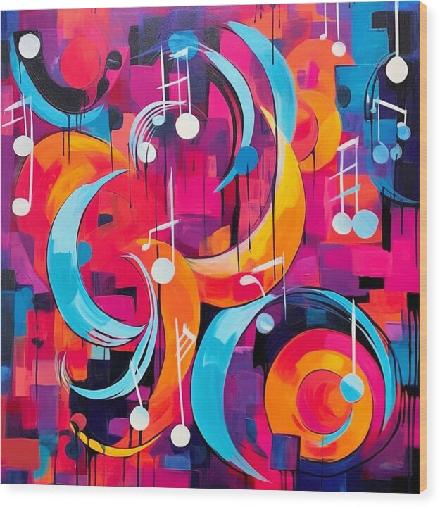 Melodic Crescents and Music Notes - Wood Print