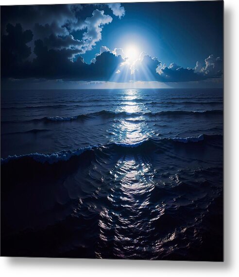 Midnight Blue Tides - Metal Print