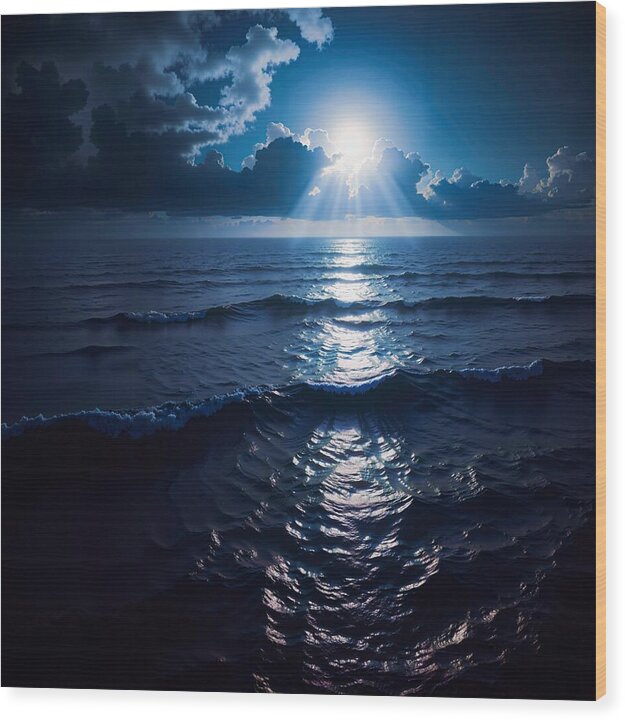 Midnight Blue Tides - Wood Print