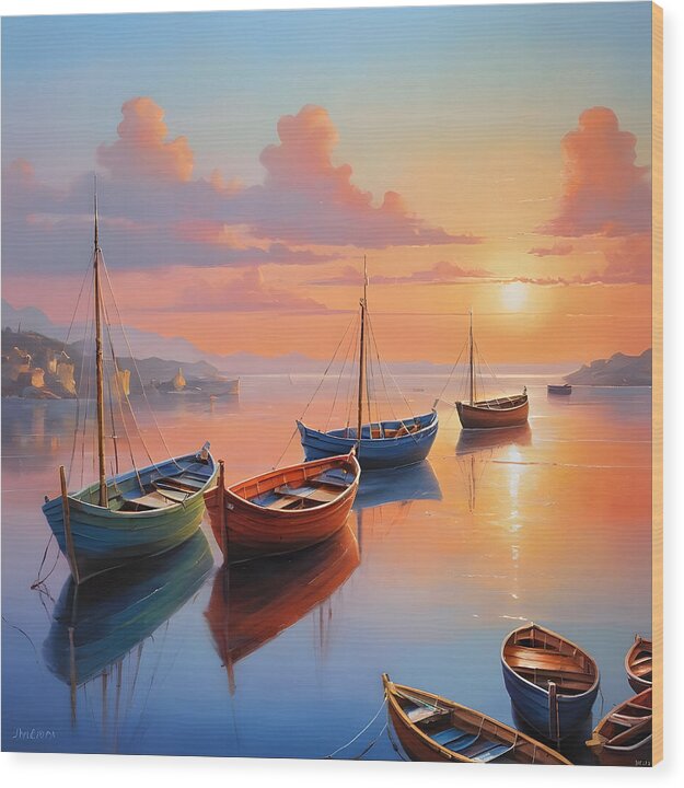 Moored in Tranquility - Wood Print