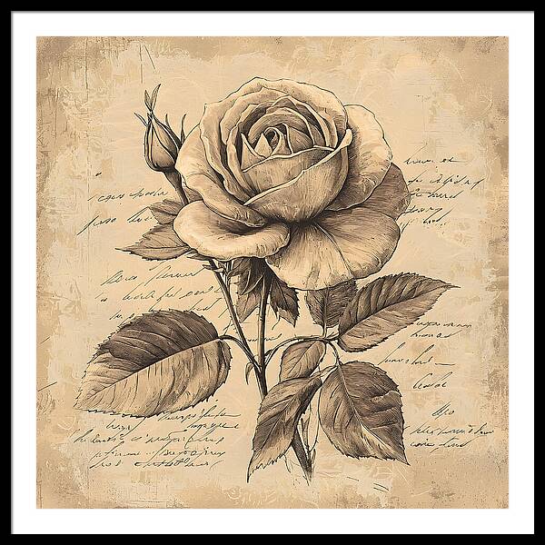 Scripted Rose - Framed Print