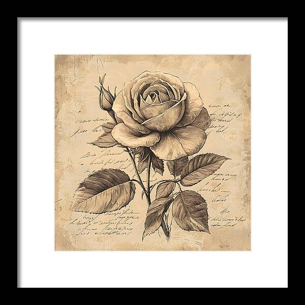 Scripted Rose - Framed Print