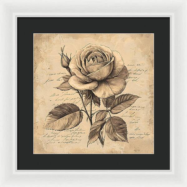 Scripted Rose - Framed Print