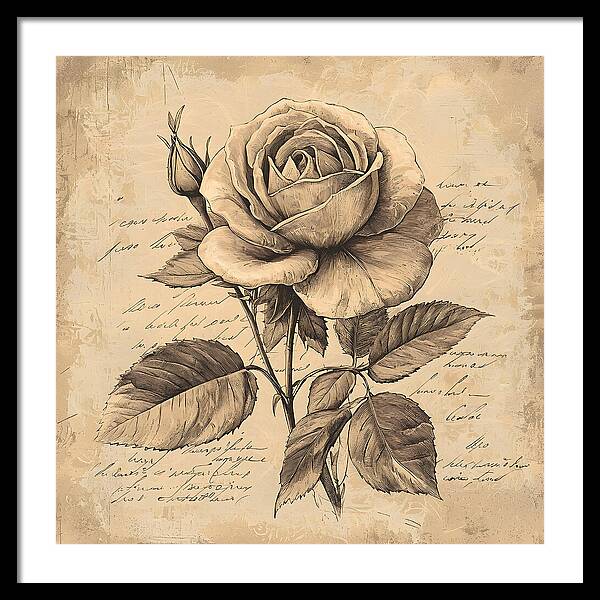 Scripted Rose - Framed Print