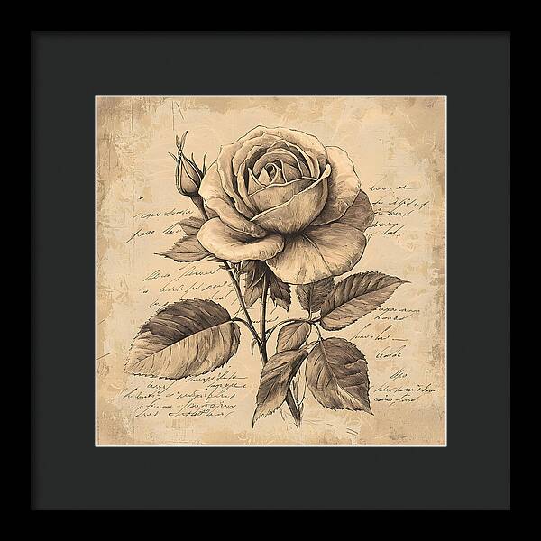 Scripted Rose - Framed Print