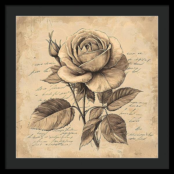 Scripted Rose - Framed Print