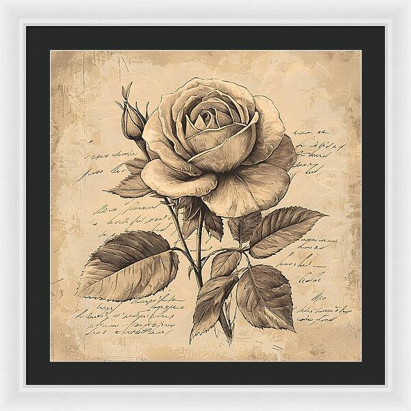 Scripted Rose - Framed Print