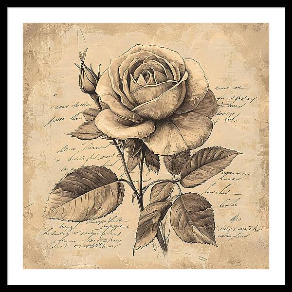 Scripted Rose - Framed Print