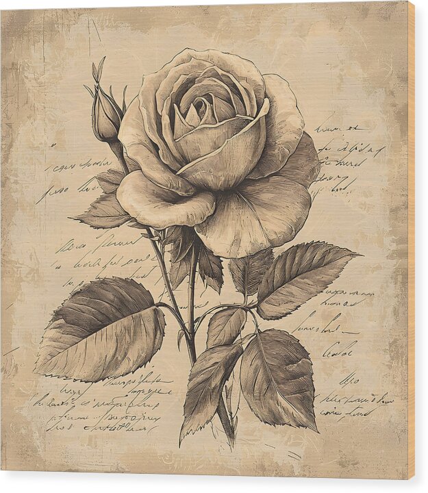 Scripted Rose - Wood Print