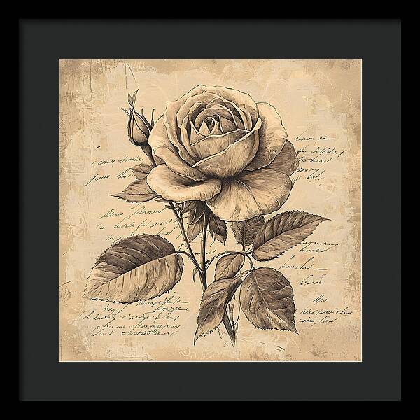 Scripted Rose - Framed Print