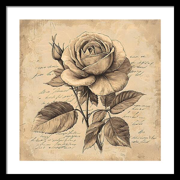 Scripted Rose - Framed Print