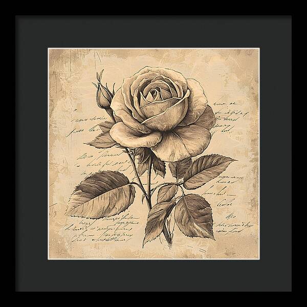 Scripted Rose - Framed Print