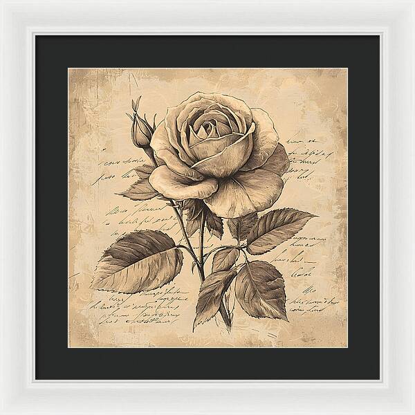 Scripted Rose - Framed Print