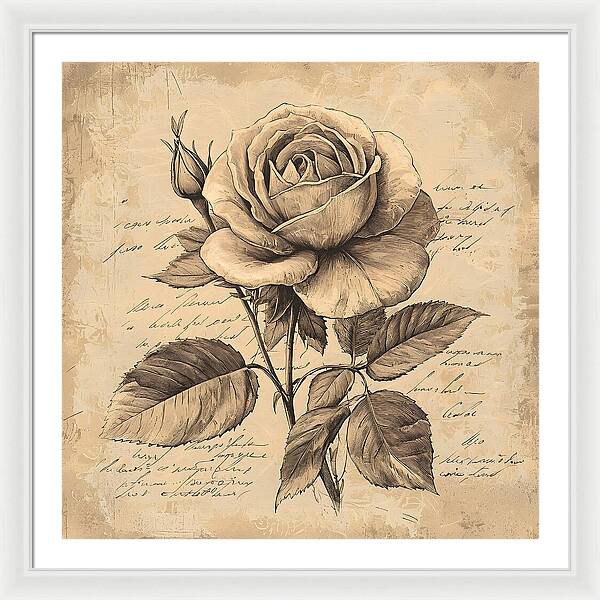 Scripted Rose - Framed Print