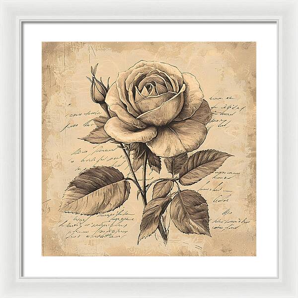 Scripted Rose - Framed Print