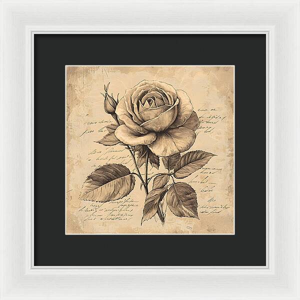 Scripted Rose - Framed Print