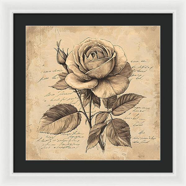 Scripted Rose - Framed Print