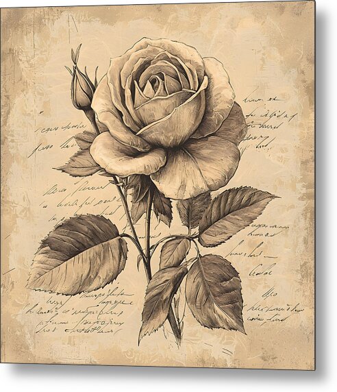 Scripted Rose - Metal Print