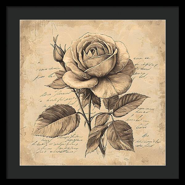 Scripted Rose - Framed Print