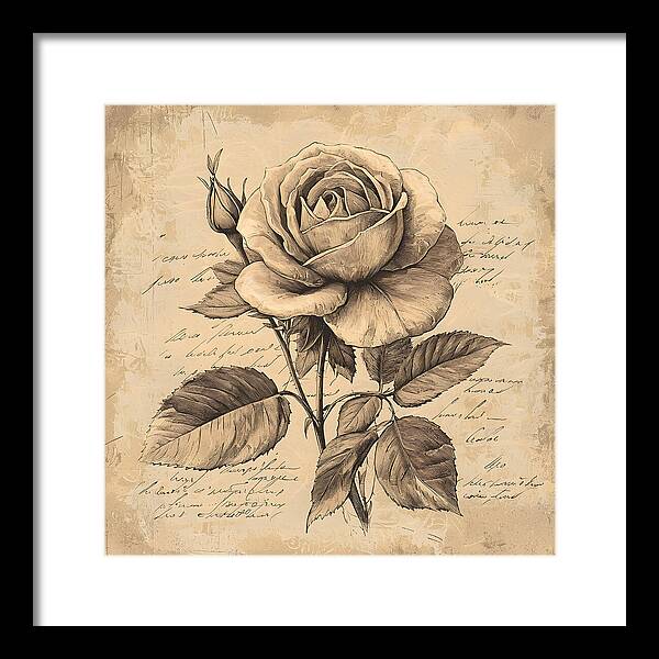 Scripted Rose - Framed Print