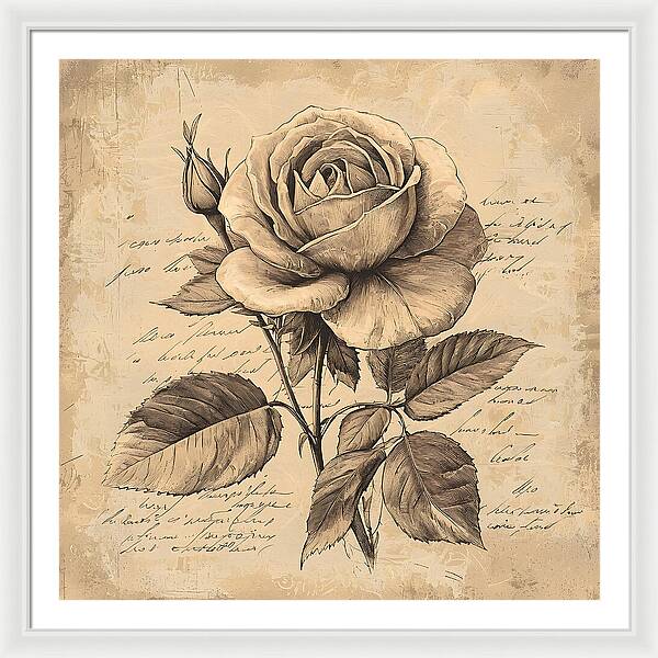 Scripted Rose - Framed Print