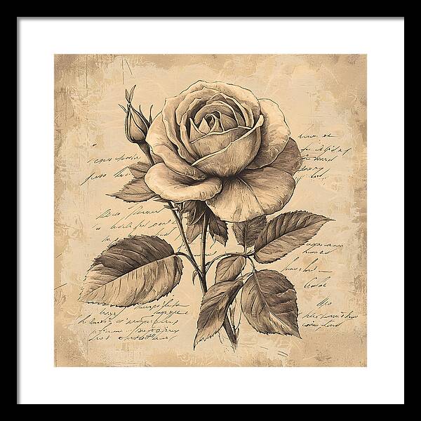 Scripted Rose - Framed Print