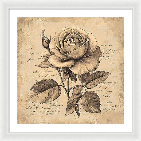 Scripted Rose - Framed Print