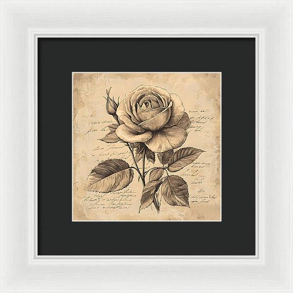 Scripted Rose - Framed Print