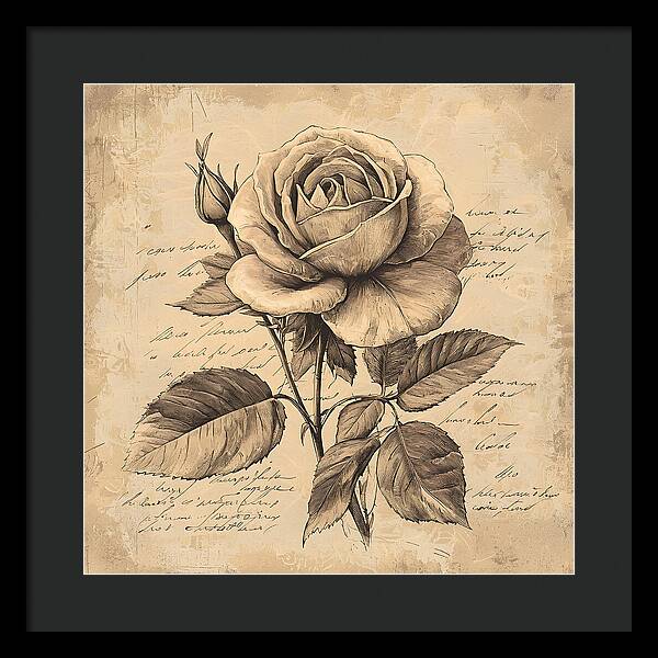 Scripted Rose - Framed Print