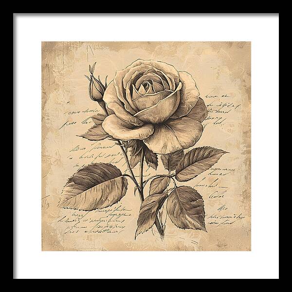 Scripted Rose - Framed Print