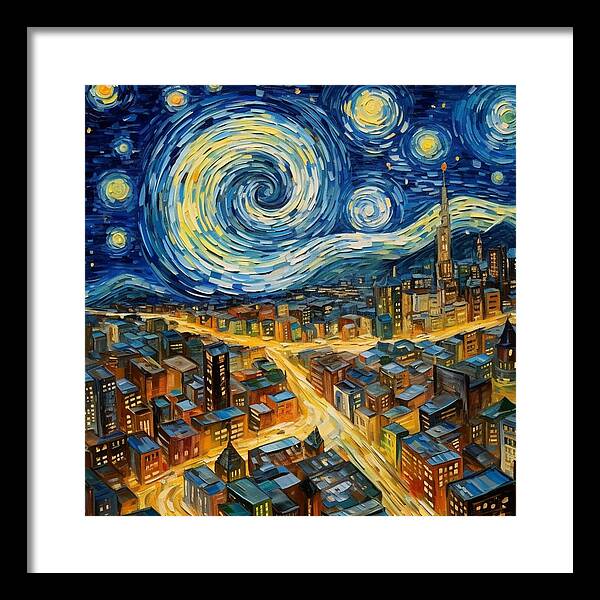 Starry Night City Lights - Framed Print