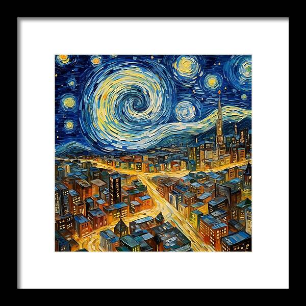 Starry Night City Lights - Framed Print