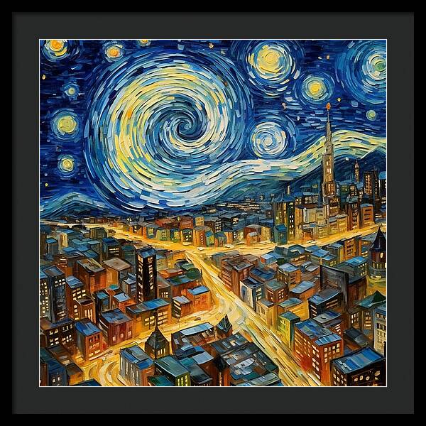 Starry Night City Lights - Framed Print