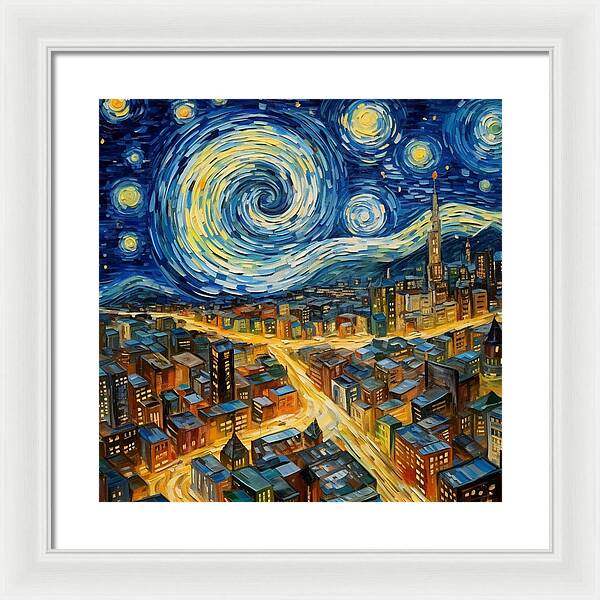 Starry Night City Lights - Framed Print