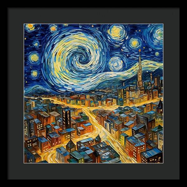 Starry Night City Lights - Framed Print