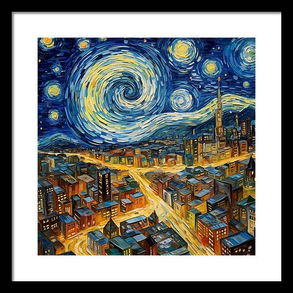 Starry Night City Lights - Framed Print