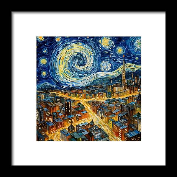 Starry Night City Lights - Framed Print