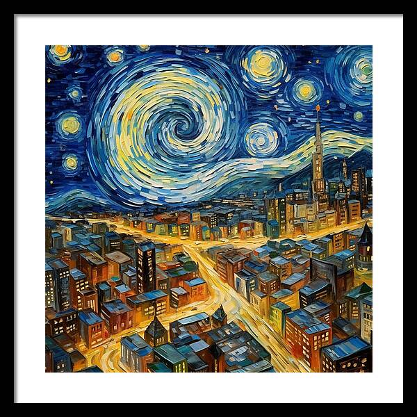 Starry Night City Lights - Framed Print