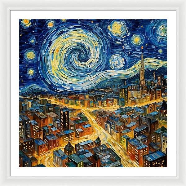 Starry Night City Lights - Framed Print