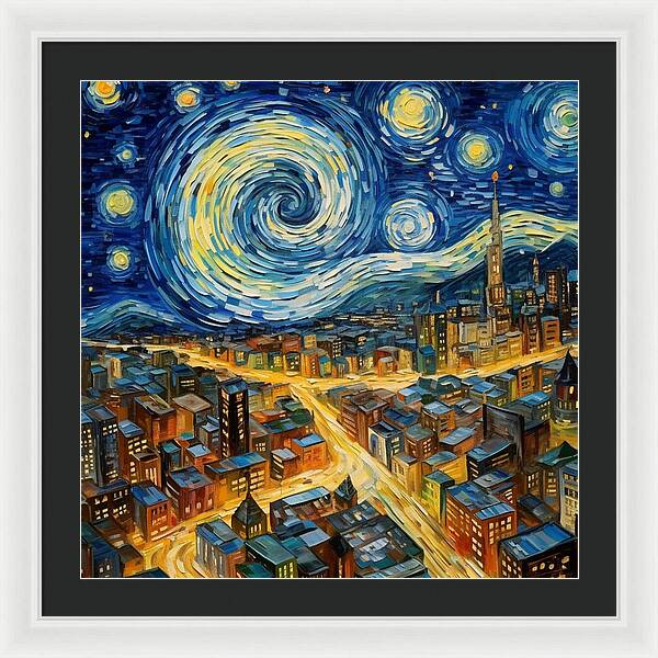 Starry Night City Lights - Framed Print