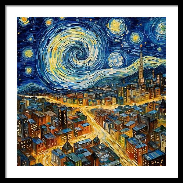 Starry Night City Lights - Framed Print