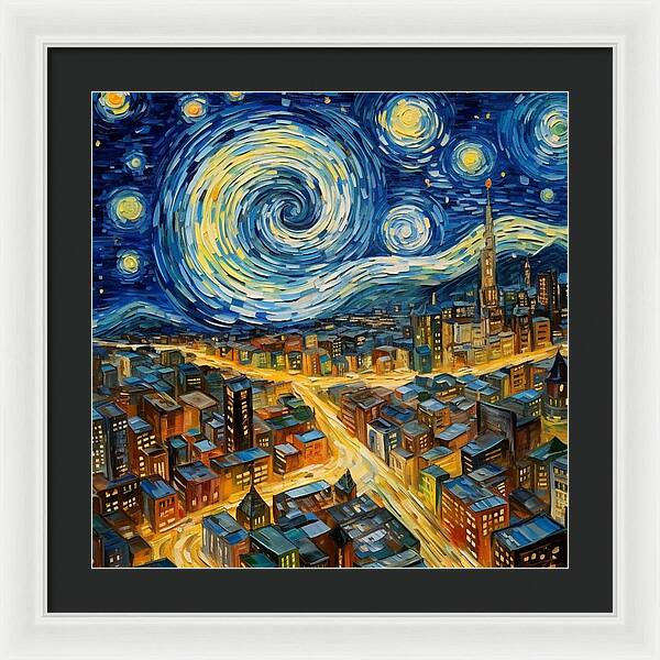 Starry Night City Lights - Framed Print