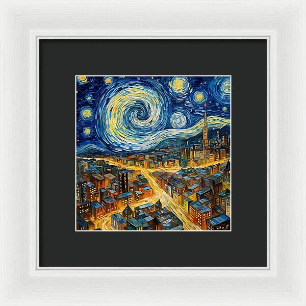 Starry Night City Lights - Framed Print