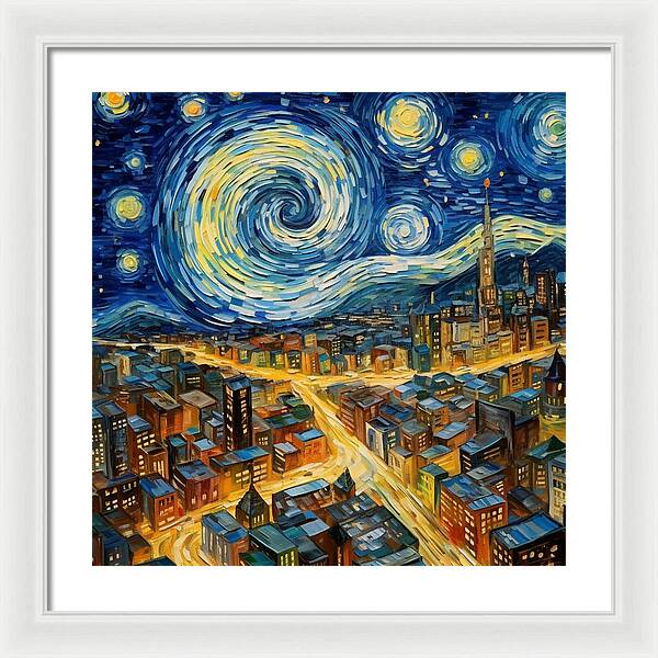 Starry Night City Lights - Framed Print