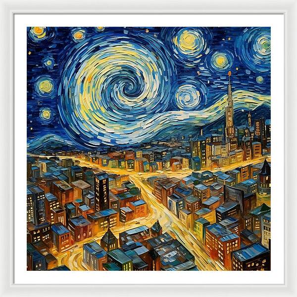 Starry Night City Lights - Framed Print