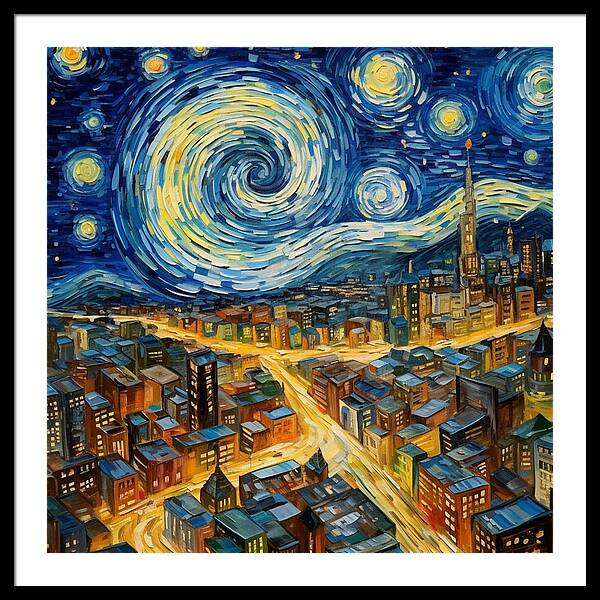 Starry Night City Lights - Framed Print