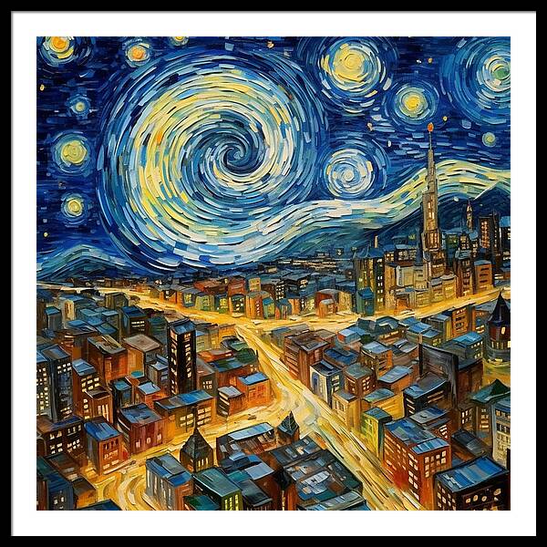 Starry Night City Lights - Framed Print