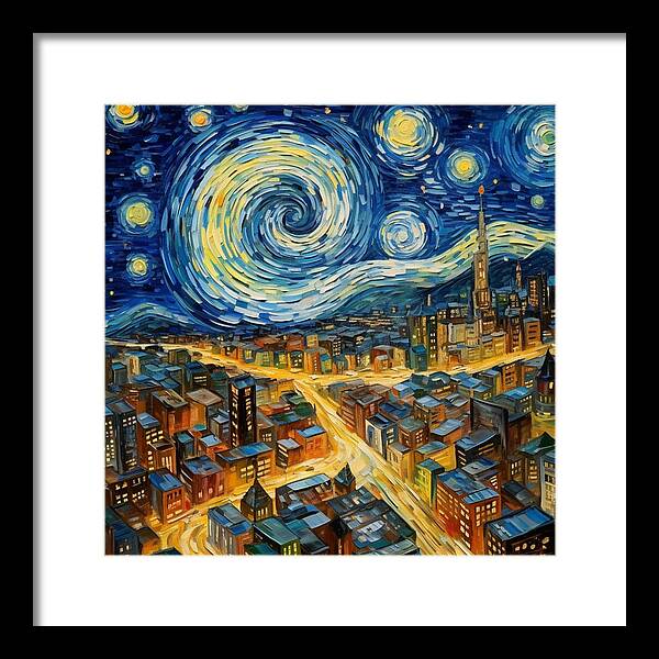 Starry Night City Lights - Framed Print