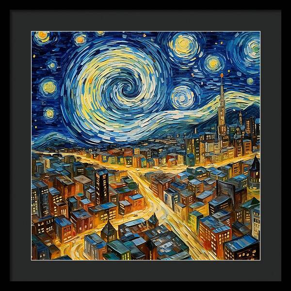 Starry Night City Lights - Framed Print