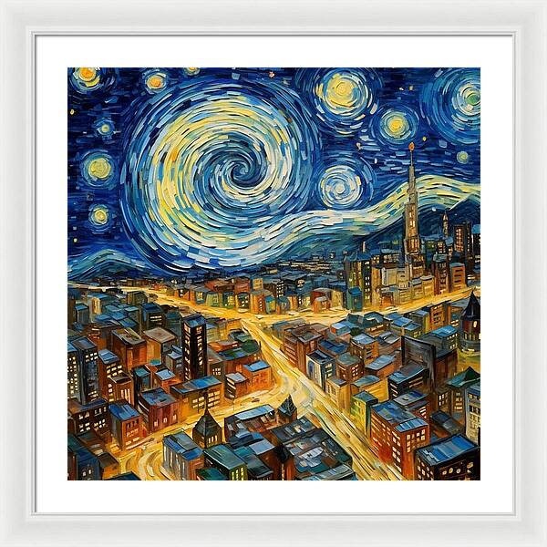 Starry Night City Lights - Framed Print